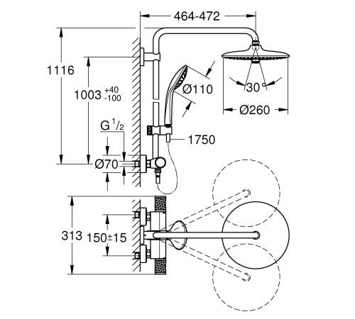 Душевая система GROHE Euphoria 260 с термостатом хром 27296003
