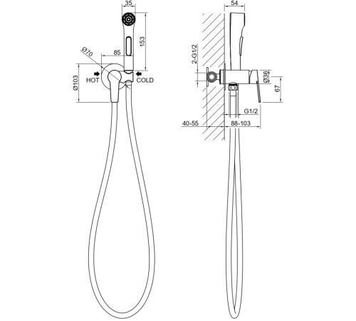 Комплект для гигиенического душа Aquanet Лугано встроенный (смеситель + лейка + шланг) хром AQ1719CR