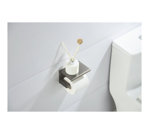 Бумагодержатель с полкой Aquanet Europa AQ4939BGM оружейная сталь шлифованный черный хром AQ4939BGM