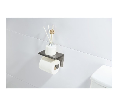 Бумагодержатель с полкой Aquanet Europa AQ4939BGM оружейная сталь шлифованный черный хром AQ4939BGM