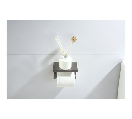 Бумагодержатель с полкой Aquanet Europa AQ4939BGM оружейная сталь шлифованный черный хром AQ4939BGM