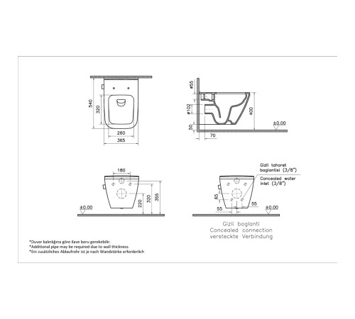 Унитаз подвесной VitrA Integra Square 54 см безободковый с функцией биде 7082B003-7209