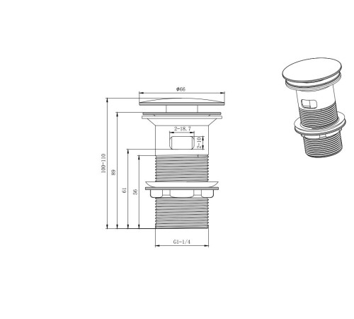 Сливной набор для раковины Aquanet Push-open с переливом AQ6001CR