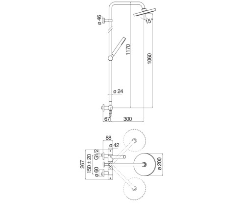 Душевая система термостатическая Paffoni LIVE верхний душ 200 мм матовый черный LV00030/50BM