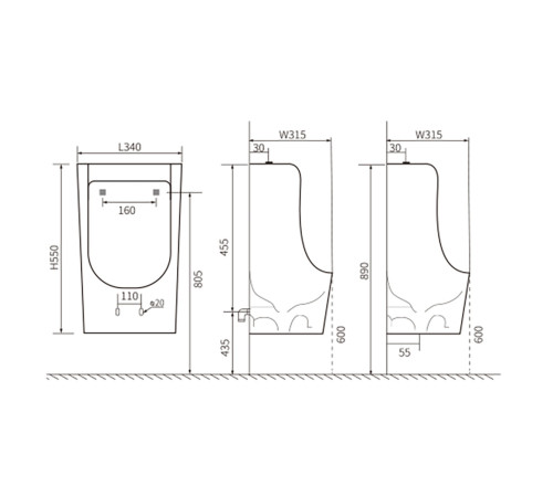 Писсуар настенный Aquatek горизонтальный выпуск со смывным механизмом AQ3040-F-00