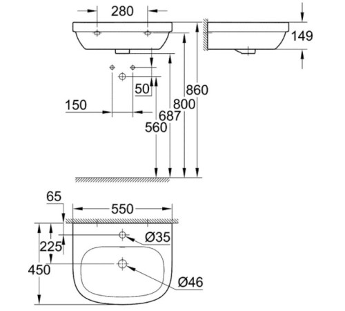 Раковина GROHE Euro Ceramic 55 см 39336000