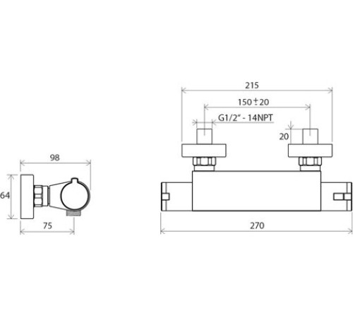 Смеситель для душа термостатический Ravak Termo TE 072.00/150 X070051