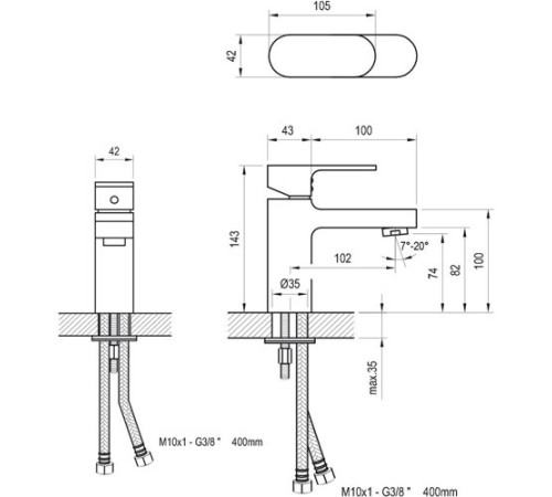 Смеситель для умывальника RAVAK Chrome CR 012.00 без донного клапана X070041
