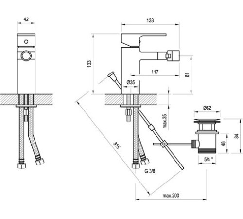 Смеситель для биде RAVAK Chrome CR 055.00 с донным клапаном X070055