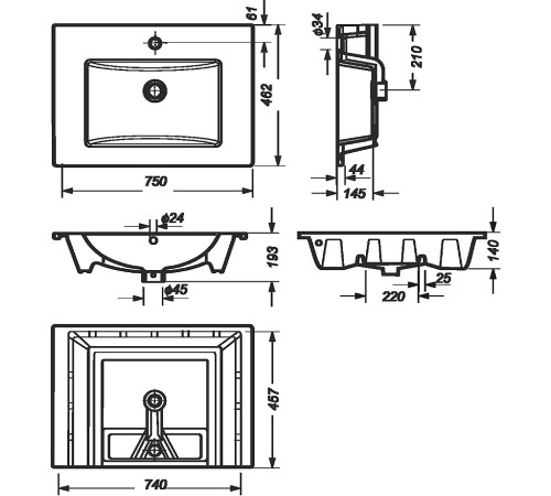 Умывальник Salini Quadro 75 WB.FN/Quadro/75-C/WHT.G/S1