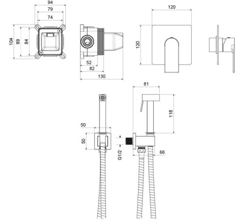 Набор с гигиеническим душем Aquanet Лира (смеситель, лейка, шланг, подсоединение) матовый черный AQ1419MB