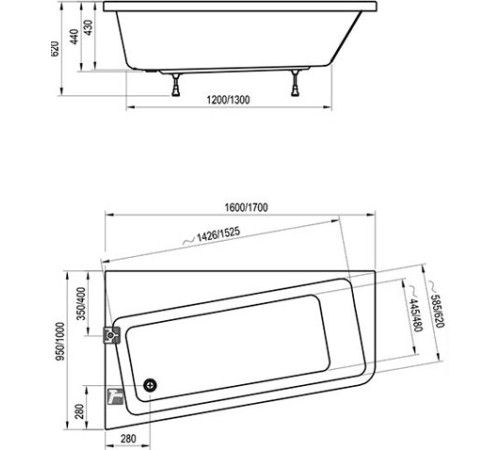 Ванна акриловая асимметричная RAVAK 10° 160x95 см L белая C831000000
