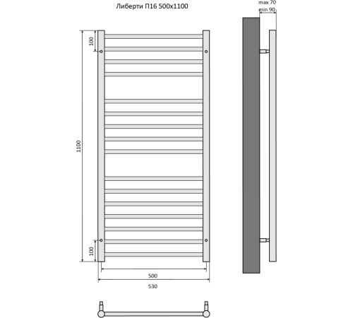 Полотенцесушитель водяной Aquatek Либерти П16 500х1100 мм хром AQ RR1610CH