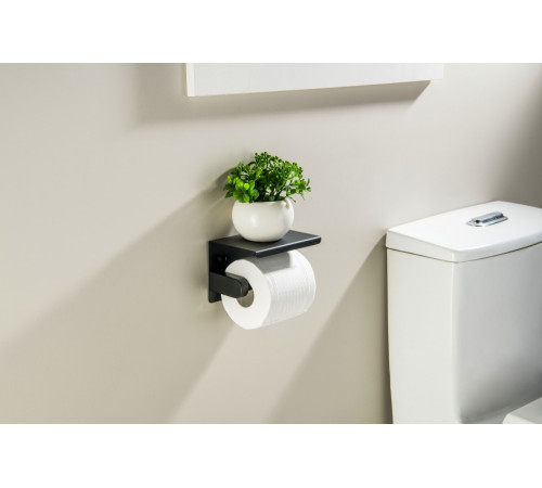 Бумагодержатель с полкой Aquanet Europa AQ4939MB матовый черный AQ4939MB