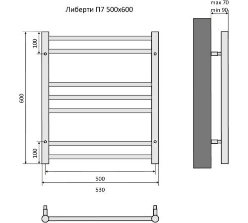 Полотенцесушитель водяной Aquatek Либерти П7 500х600 мм черный муар AQ RR0760BL