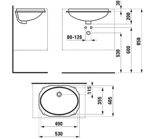 Раковина встраиваемая снизу Laufen Birova 55x43 см 8.1119.1.000.000.1