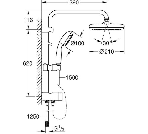 Душевая система с переключателем GROHE Tempesta 210 без смесителя хром 26381001