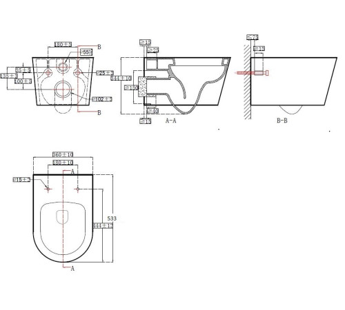Унитаз подвесной безободковый Aquanet Оберон 531х360х344 мм сиденье микролифт AQ1363W-00