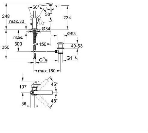 Смеситель для раковины GROHE Eurocube с высоким изливом и донным клапаном хром 2313500E