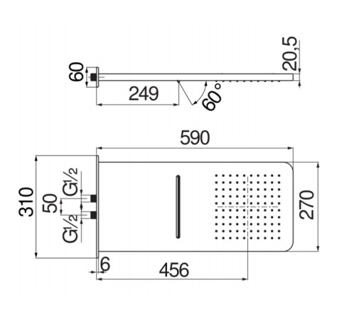 Верхний душ Rossinka AD139/130CR 59х27 см хром AD139/130CR