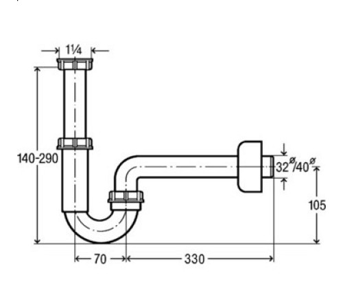 Сифон для раковины трубный Viega 1 1/4 x 32 мм полипропилен модель 5611K 105952