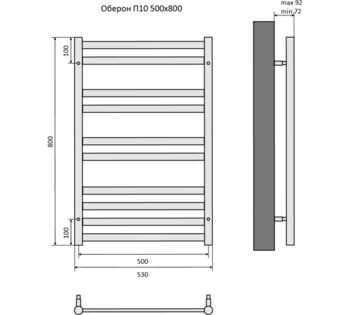 Полотенцесушитель водяной Aquatek Оберон П10 500х800 мм черный муар AQ RO1080BL