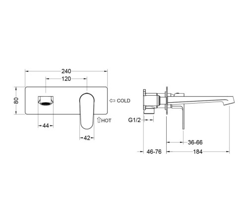 Смеситель для раковины настенный Aquanet Oberon скрытого монтажа шлифованное золото AQ1213BG