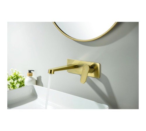 Смеситель для раковины настенный Aquanet Oberon скрытого монтажа шлифованное золото AQ1213BG