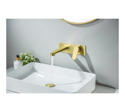 Смеситель для раковины настенный Aquanet Oberon скрытого монтажа шлифованное золото AQ1213BG