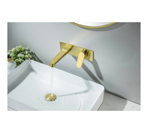 Смеситель для раковины настенный Aquanet Oberon скрытого монтажа шлифованное золото AQ1213BG