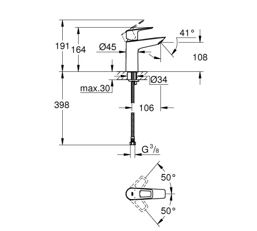 Смеситель для раковины GROHE BauLoop EcoJoy M-Size однорычажный хром 23917001