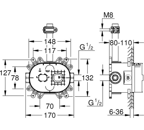 Встраиваемая часть верхнего душа GROHE Rainshower 360 Duo + Mono 26264001