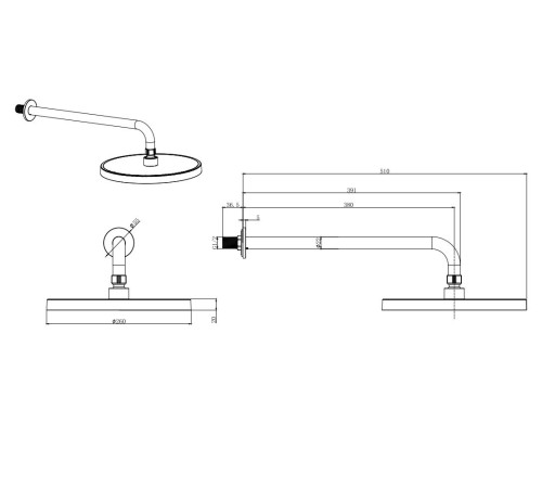 Верхний душ Aquanet AQ2080MB круглый настенный 260х20 мм матовый черный AQ2080MB