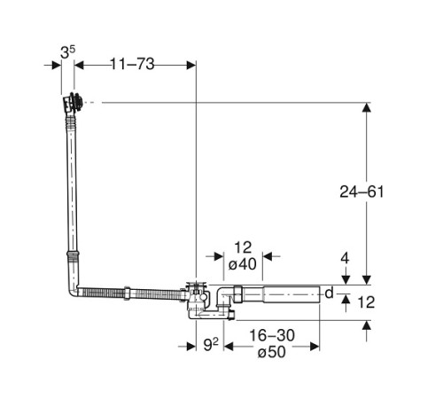 Слив-перелив Geberit d52 длина 73 см с декоративным комплектом глянцевый хром 150.525.21.6