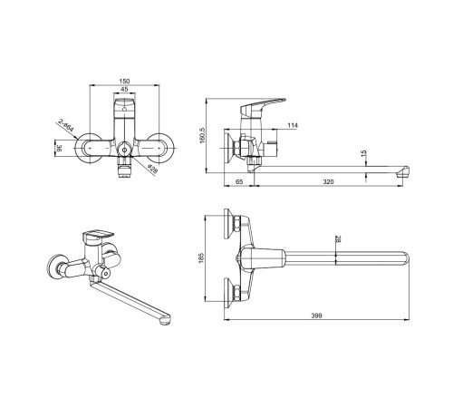 Набор смесителей 2 в 1 Aquanet Vega (AQ1042MB+AQ2011MB) матовый черный AQ1033MB