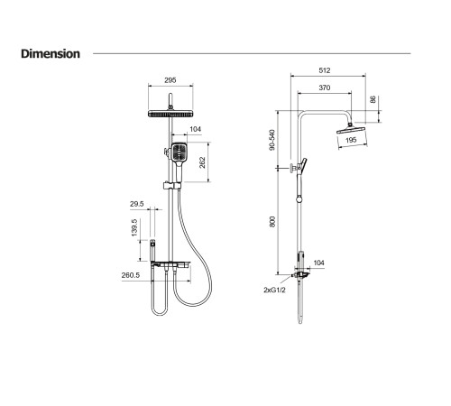 Душевая система со смесителем для ванны Aquatek Поларис 295х195 мм хром AQ3040CR