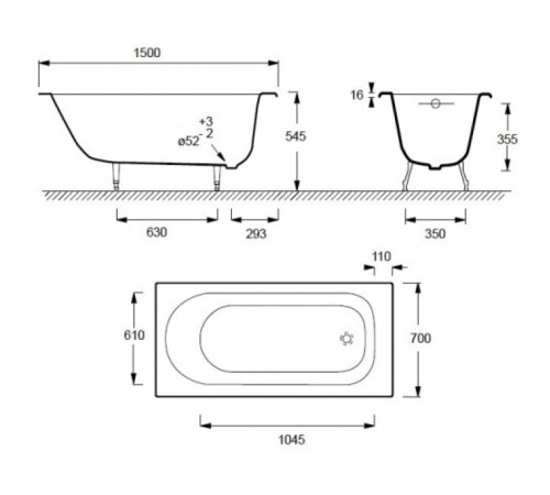 Ванна чугунная Jacob Delafon Soissons 150х70 см E2941-00