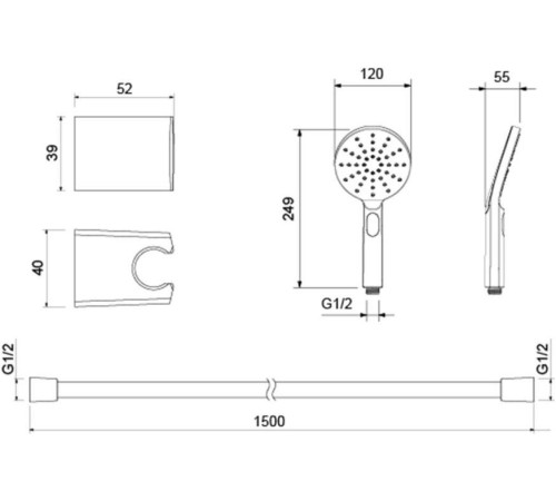 Душевой набор Aquanet Оберон Select 120 3jet матовый черный AQ2033MB
