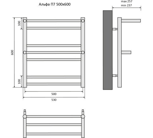 Полотенцесушитель водяной Aquatek Альфа П7 500х600 мм хром AQ RRP0760CH