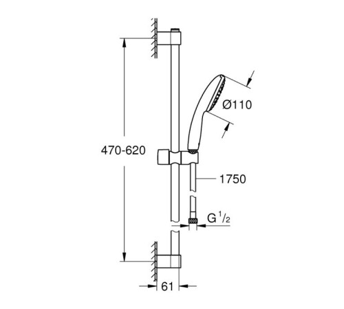 Душевой гарнитур GROHE Tempesta 110 1 режим штанга 600 мм шланг 1750 мм хром 27924003