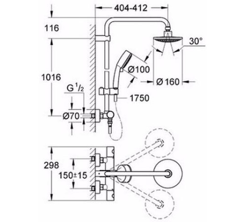 Душевая система GROHE Tempesta Cosmopolitan 160 с термостатическим смесителем хром 27922000