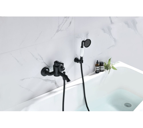 Смеситель для ванны Aquanet Классик с душевым набором матовый черный AQ1549MB