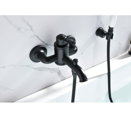 Смеситель для ванны Aquanet Классик с душевым набором матовый черный AQ1549MB