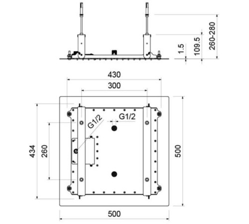 Верхний душ Aquanet AQ2082CR 500х500 мм 2 режима с монтажной частью хром AQ2082CR