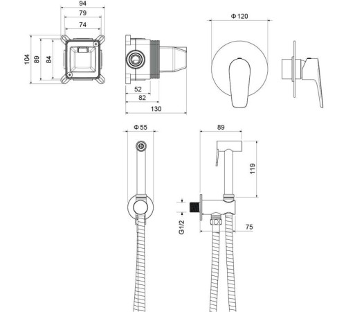 Набор с гигиеническим душем AQUATEK БЕТТА (смеситель + лейка + шланг) матовый черный AQ1119MB