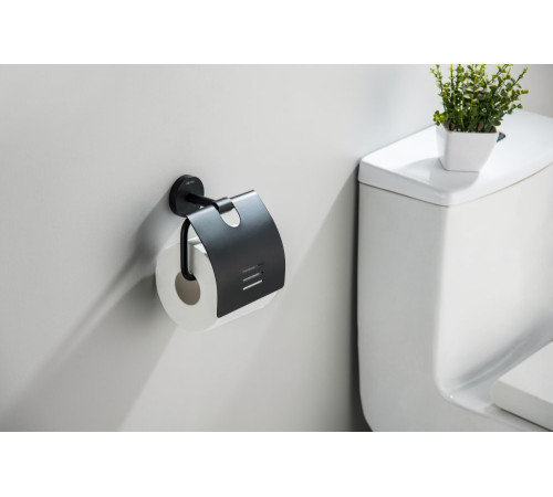 Бумагодержатель с крышкой Aquatek БЕТТА матовый черный AQ4609MB