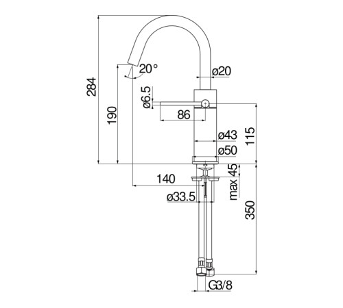 Смеситель для раковины Nobili Velis без донного клапана глянцевый черный VE125138/3FLP