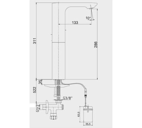 Смеситель для раковины электронный TOTO 286 мм 6 В 108108036EX
