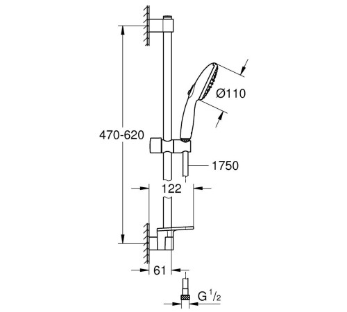 Душевой гарнитур GROHE Tempesta 110 штанга 600 мм шланг 1750 мм хром 26638003