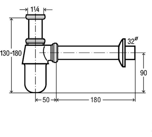 Сифон для раковины Viega латунный 1 1/4 x 32 мм хром 100674